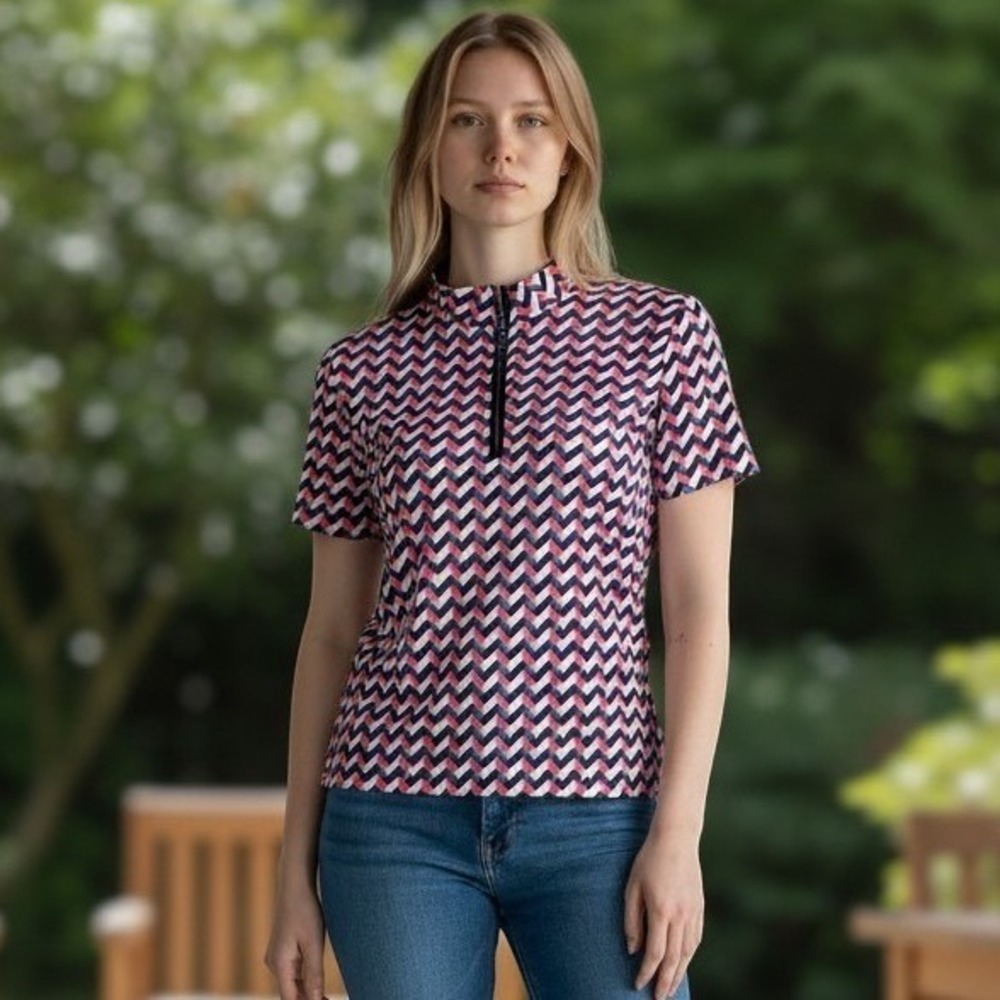 Tail White Label Top Womens XL Multicolor Geometric 1/4 Zip Golf Polo Sporty Mod